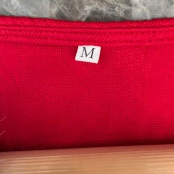 Red Sweater With White Faux Fur Collar and Cuffs, Size Medium - Picture 6 of 8